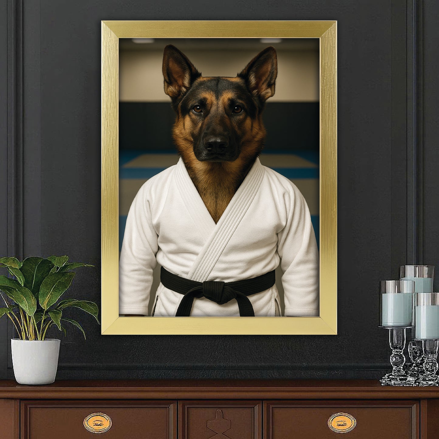 Custom Photo Jiu Jitsu Dog Canvas Framed Wall Art Gift For Dog Lovers