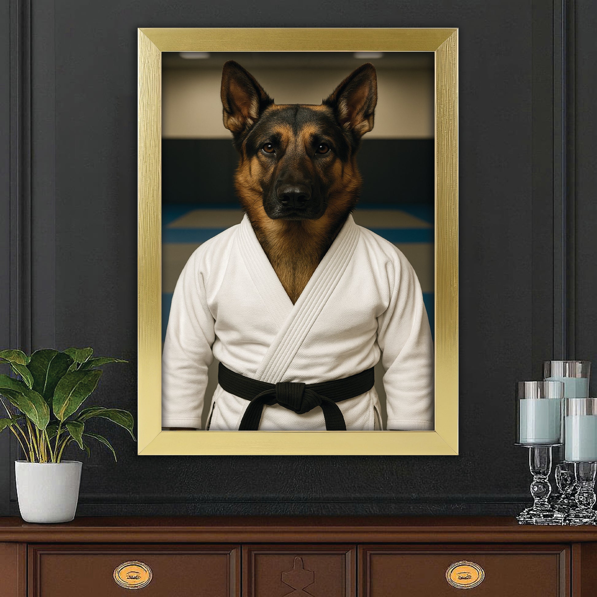 Custom Photo Jiu Jitsu Dog Canvas Framed Wall Art Gift For Dog Lovers