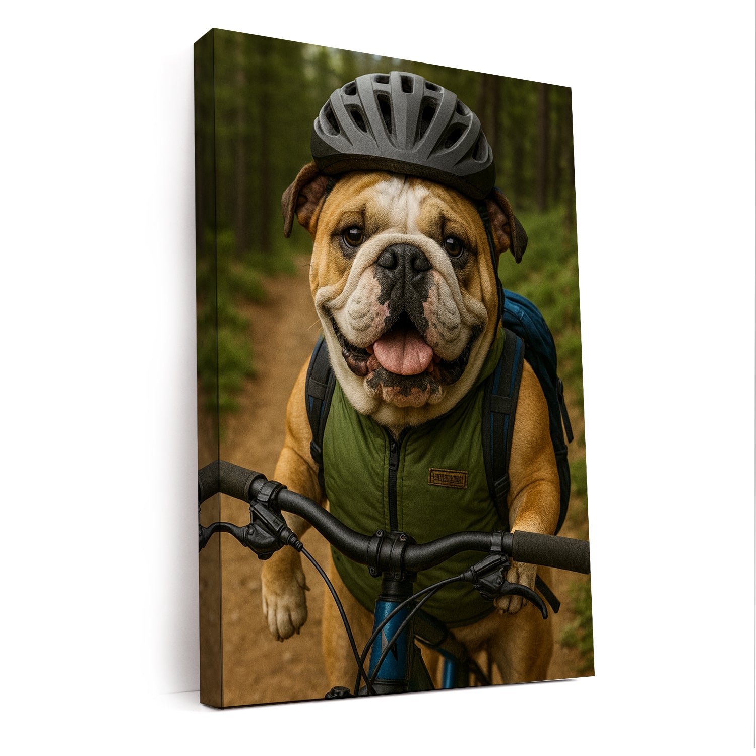 Custom Photo Mountain Biker Dog Canvas Gift For Dog Lovers
