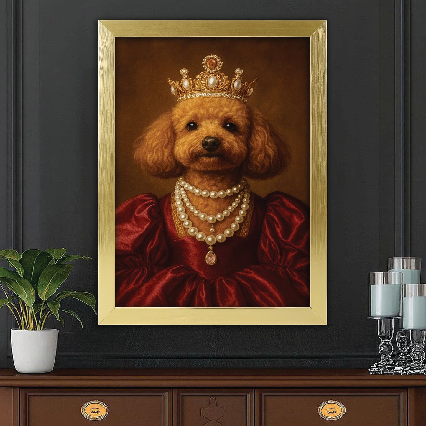 Custom Photo Queen Dog With Crown Canvas Framed Wall Art Gift For Dog Lovers