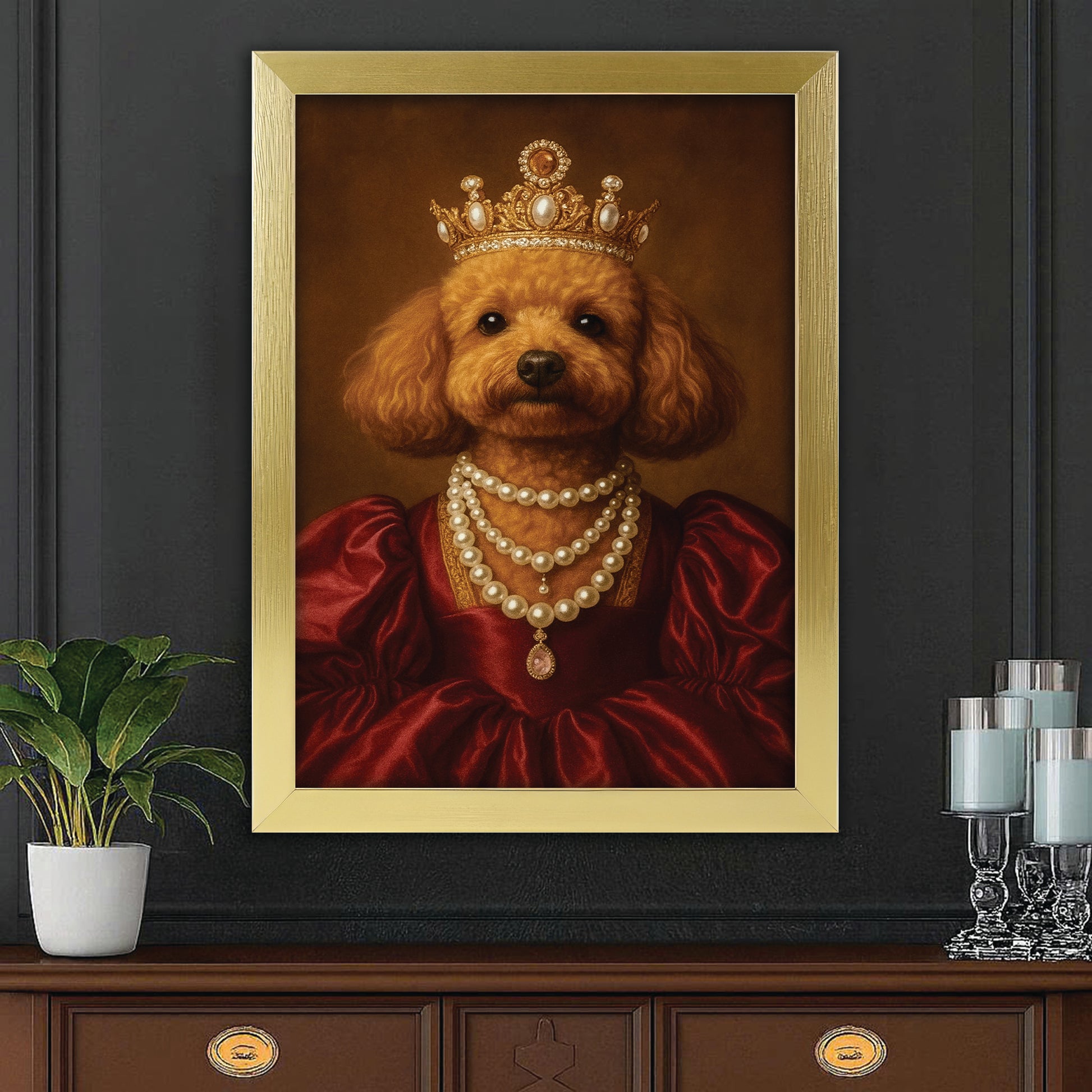 Custom Photo Queen Dog With Crown Canvas Framed Wall Art Gift For Dog Lovers