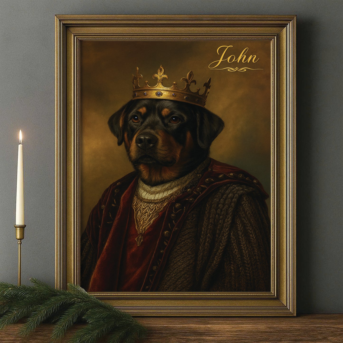 Custom Photo Crown King Dog Canvas Framed Wall Art Gift For Dog Lovers