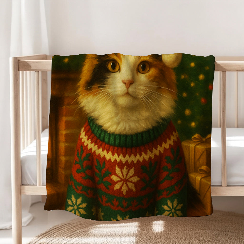 Custom Photo Cat Christmas Oufit Blanket