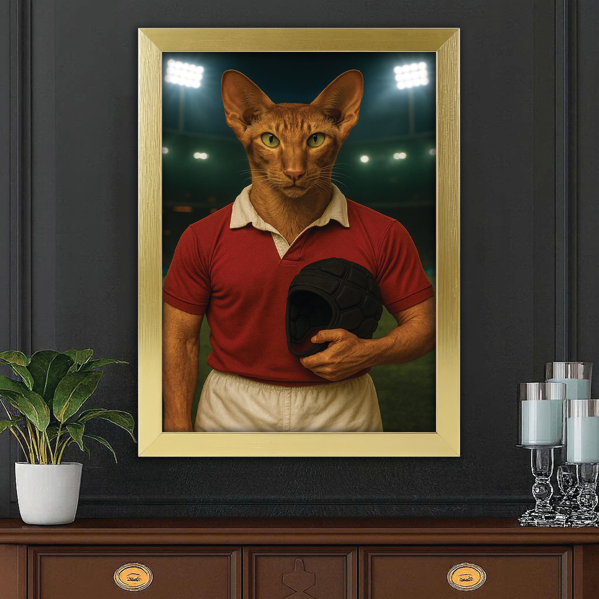 Custom Photo Rugby Player 2 Cat Canvas Framed Wall Art Gift For Cat Lovers