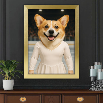 Custom Photo Ice Skater Dog Canvas Framed Wall Art Gift For Dog Lovers