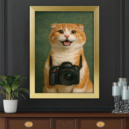 Custom Photo Photographer Cat Canvas Framed Wall Art Gift For Cat Lovers