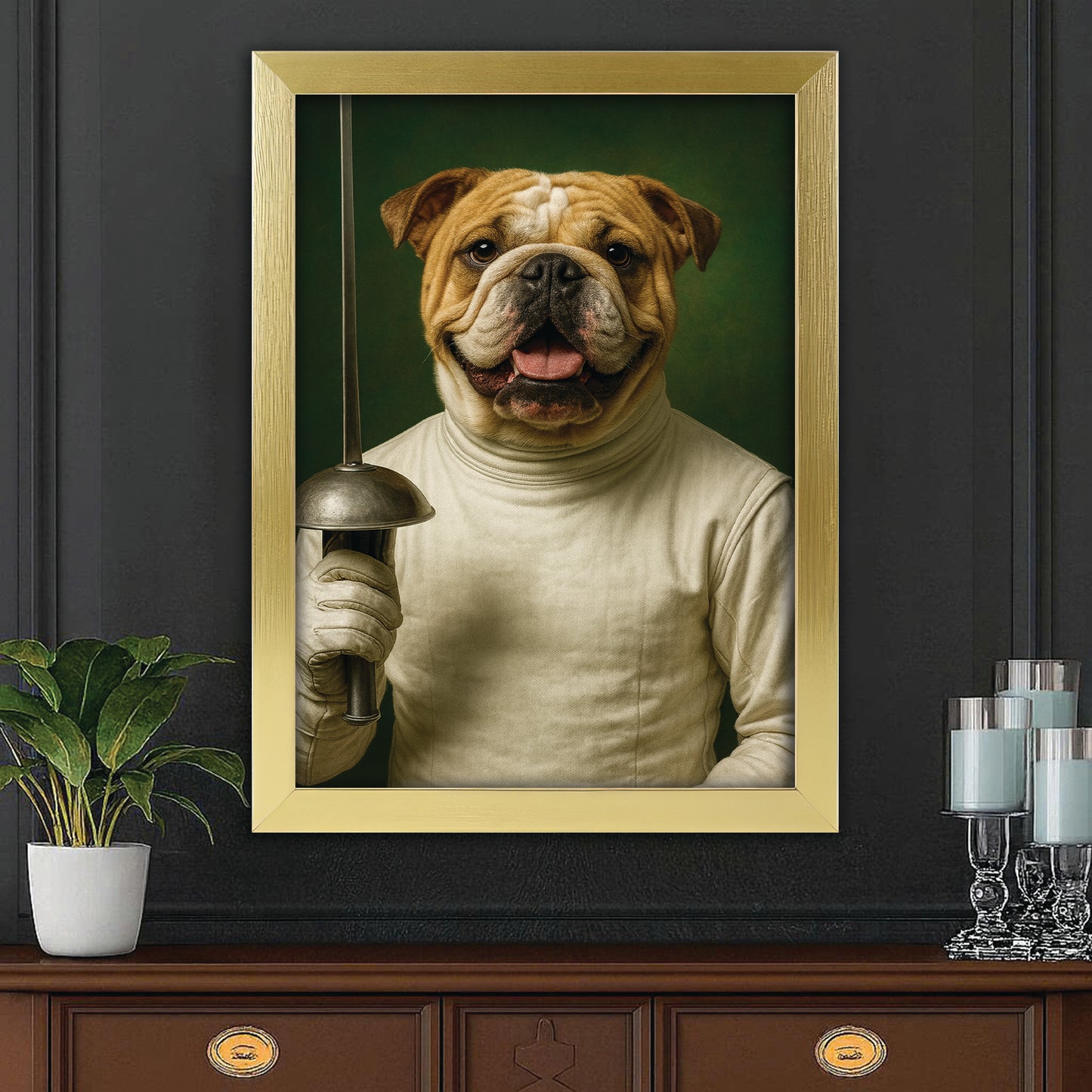 Custom Photo Fencer Dog Canvas Framed Wall Art Gift For Dog Lovers