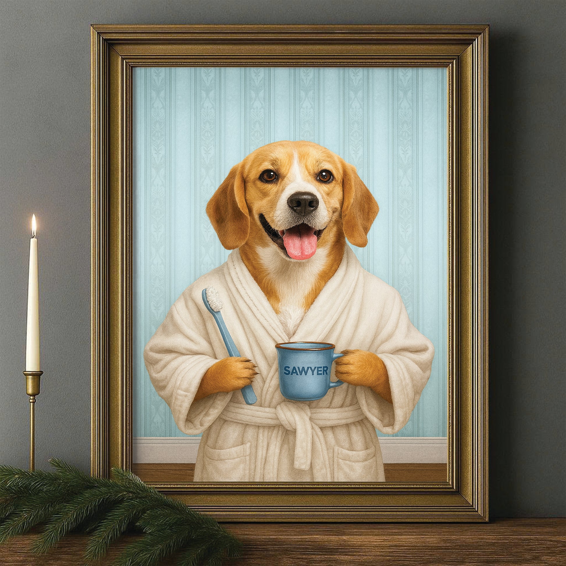 Custom Photo Dog Bathroom Canvas Framed Wall Art Dog Gifts Lovers