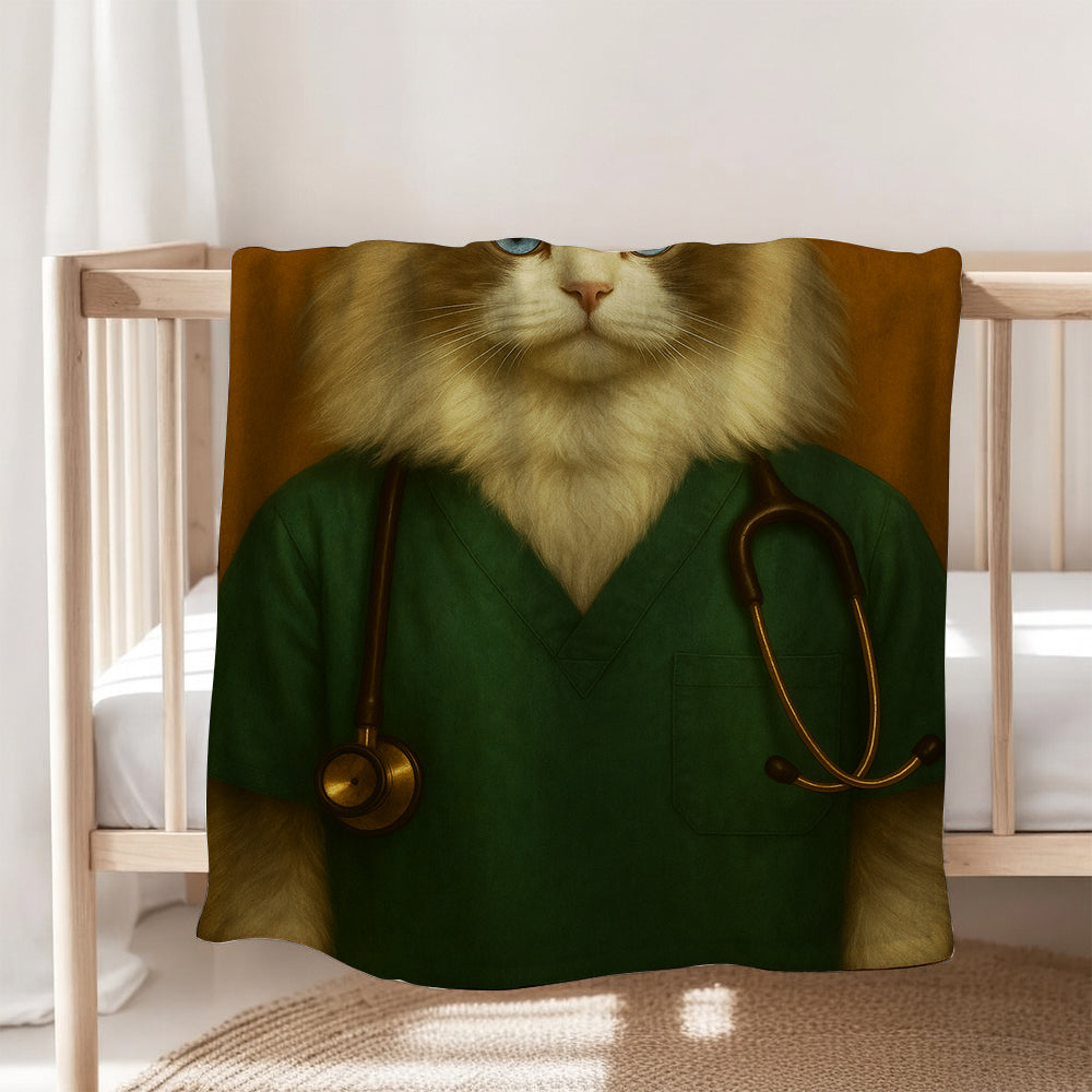 Custom Photo Nurse Cat Blanket Gift For Cat Lovers