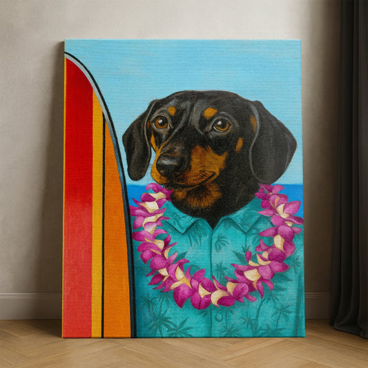 Custom Photo Surfer Dog Canvas Gift For Dog Lovers