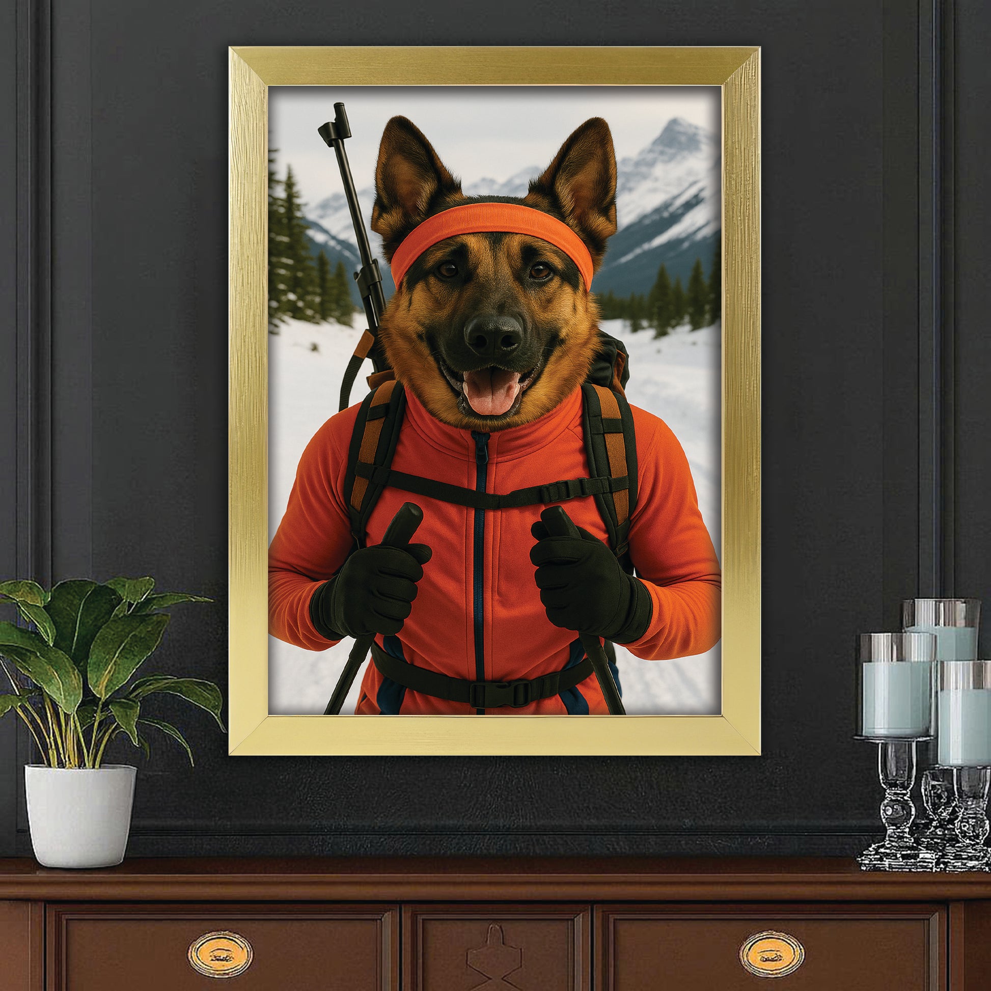 Custom Photo Biathlete Cross Country Skiing Dog Canvas Framed Wall Art Gift For Dog Lovers