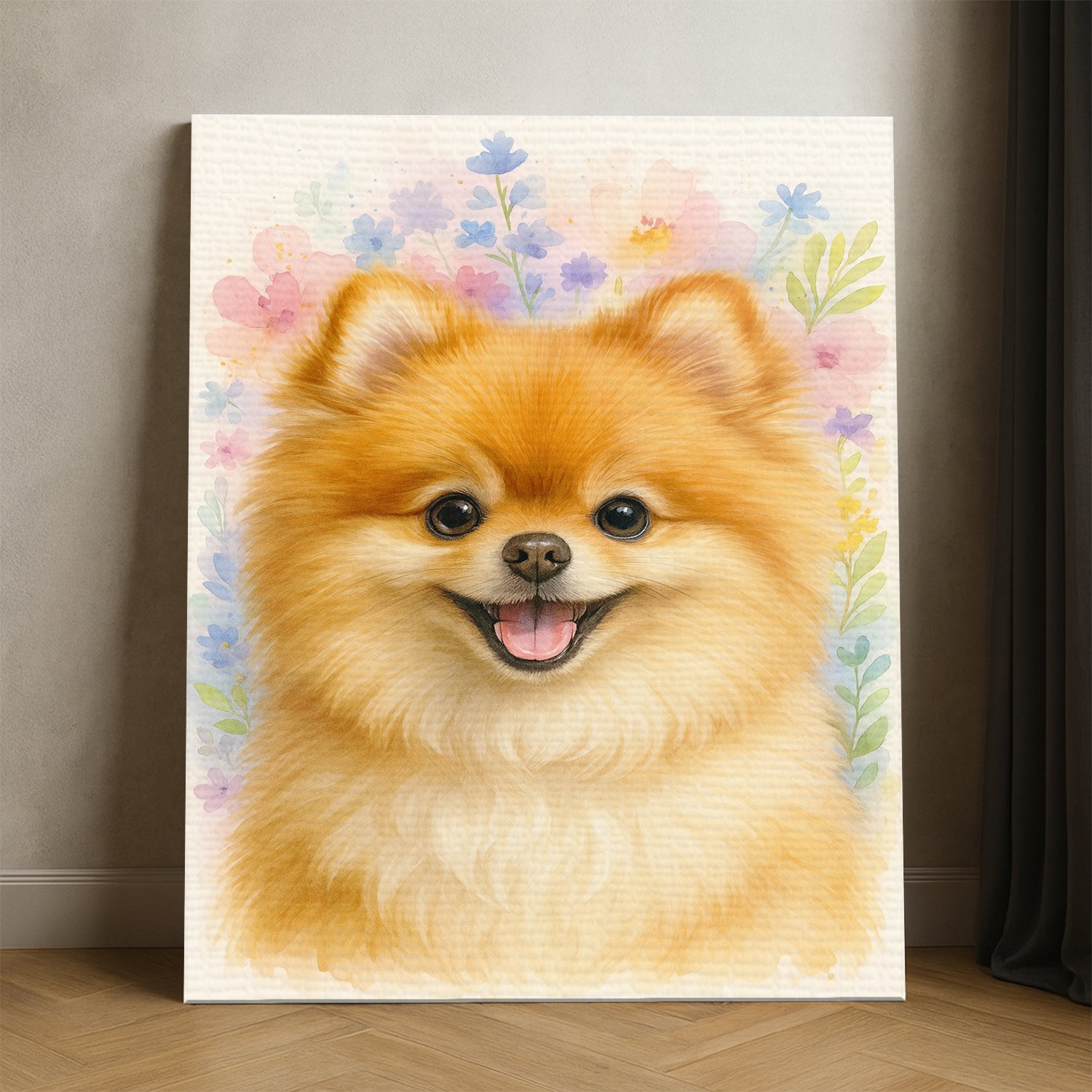 Custom Photo Dog Floral Watercolor Art