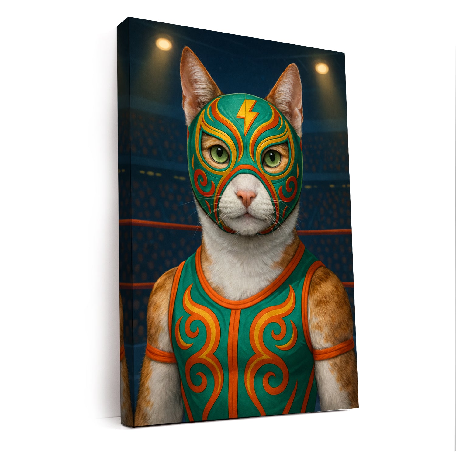 Custom Photo Lucha Libre Wrestler Mask Cat Canvas Gift For Cat Lovers