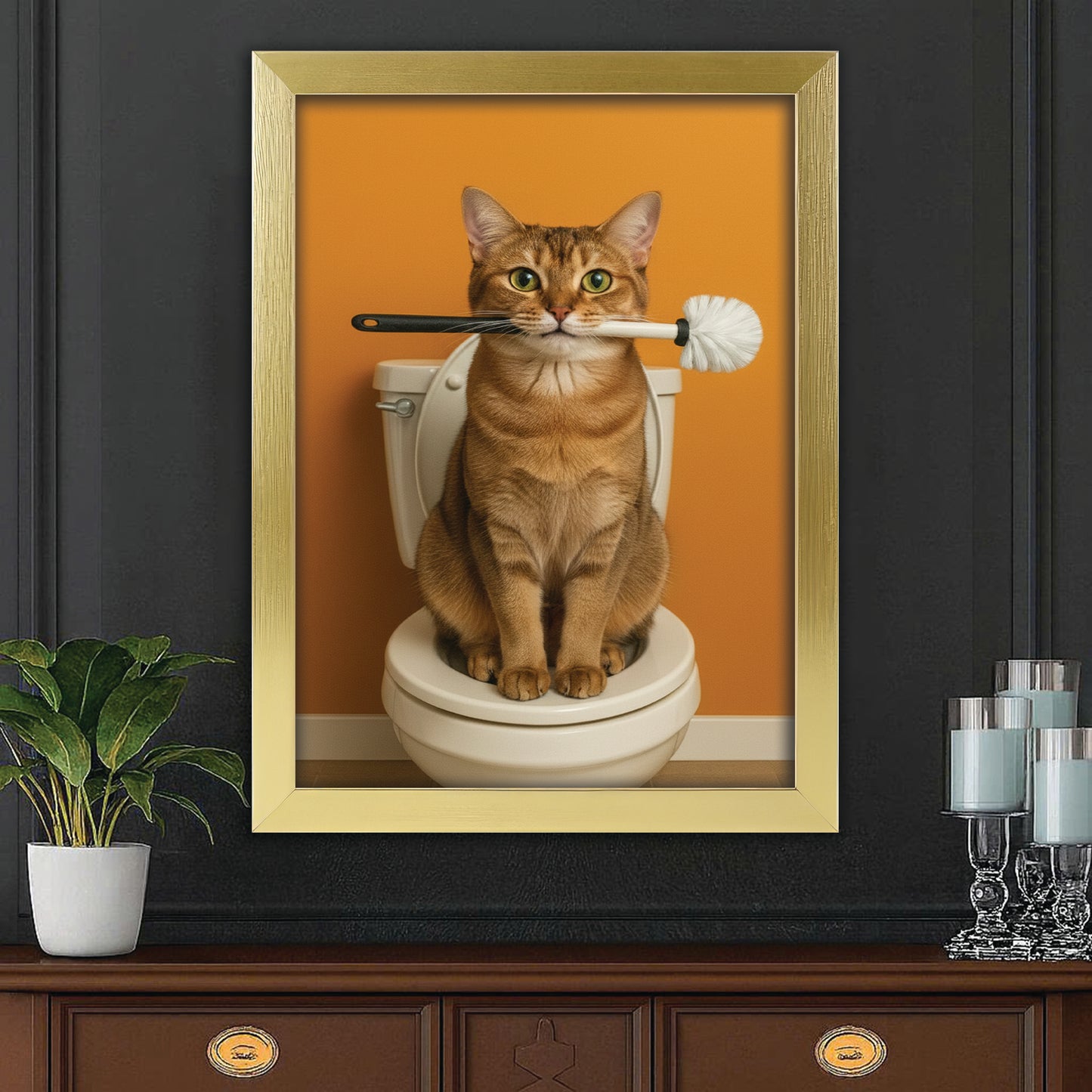 Custom Photo Cat Bathroom Style 31 Canvas Framed Wall Art Gift For Cat Lovers