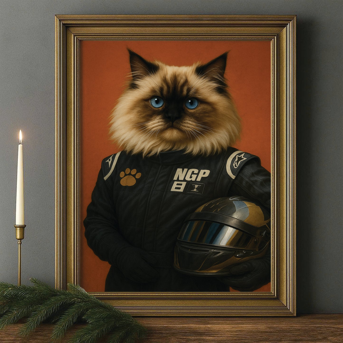 Custom Photo Cat Racer Canvas Framed Wall Art Gift For Cat Lovers