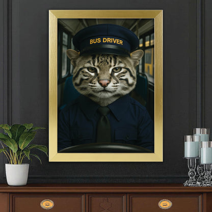 Custom Photo Bus Driver Cat Canvas Framed Wall Art Gift For Cat Lovers