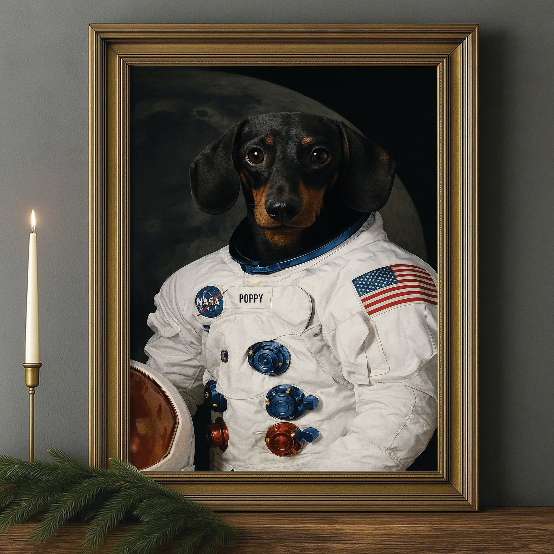 Custom Photo Dog Astronaut Canvas Framed Wall Art Framed Wall Art _ Gift For Dog Lovers