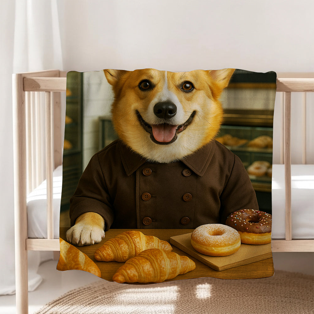 Custom Photo Baker Corgi Dog BlanketGift For Dog Lovers