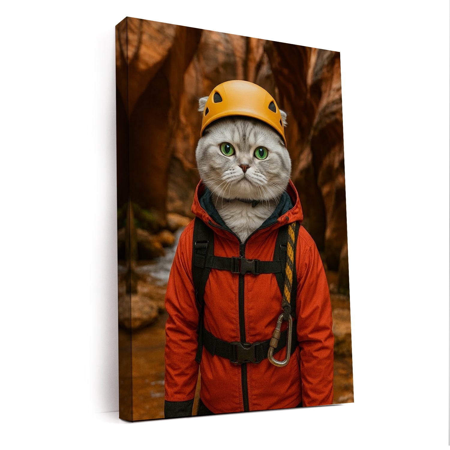 Custom Photo Canyoneering Slot Canyon Adventure Cat Canvas Gift For Cat Lovers