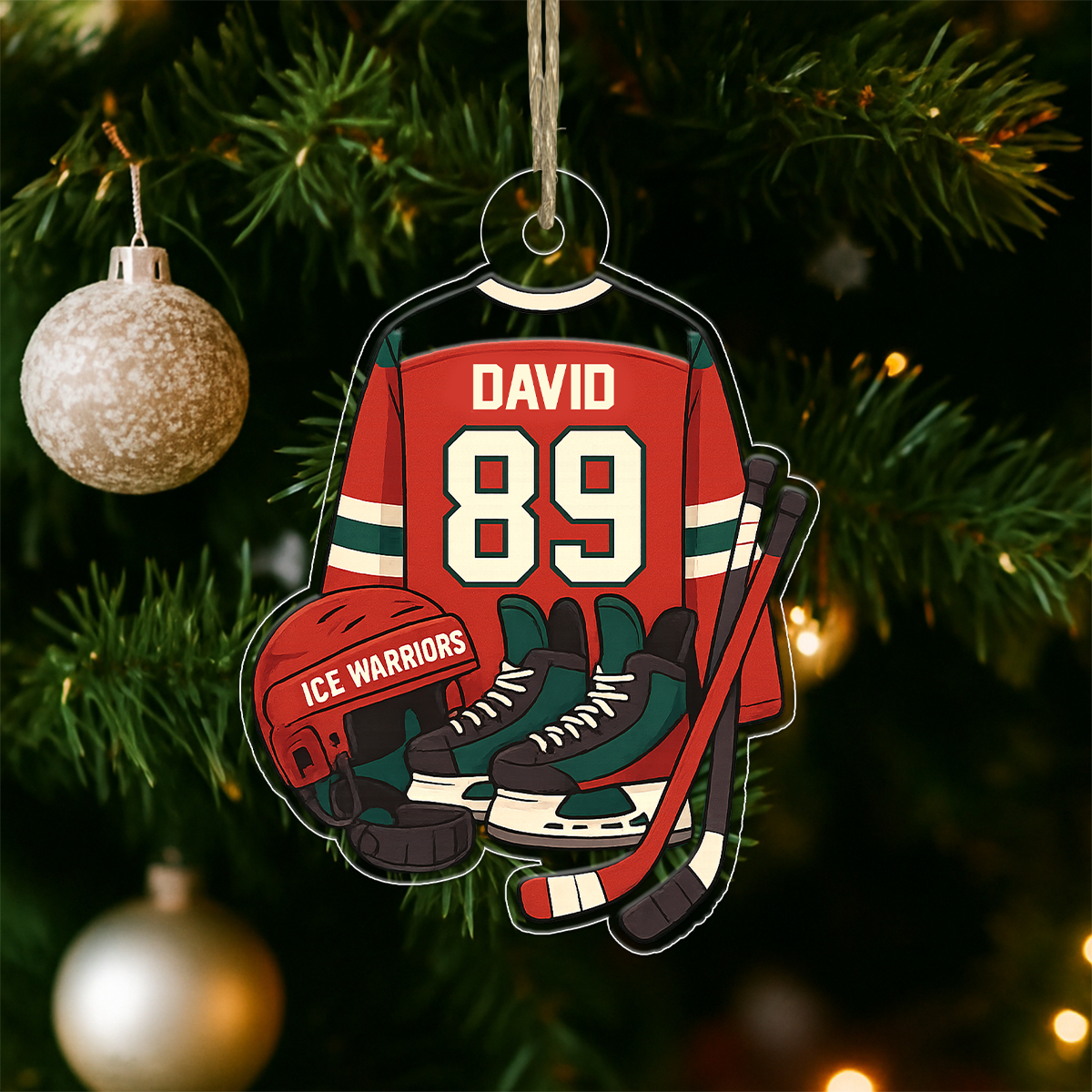 Custom Name And Number Hockey Jersey Acrylic Ornament Christmas Gift