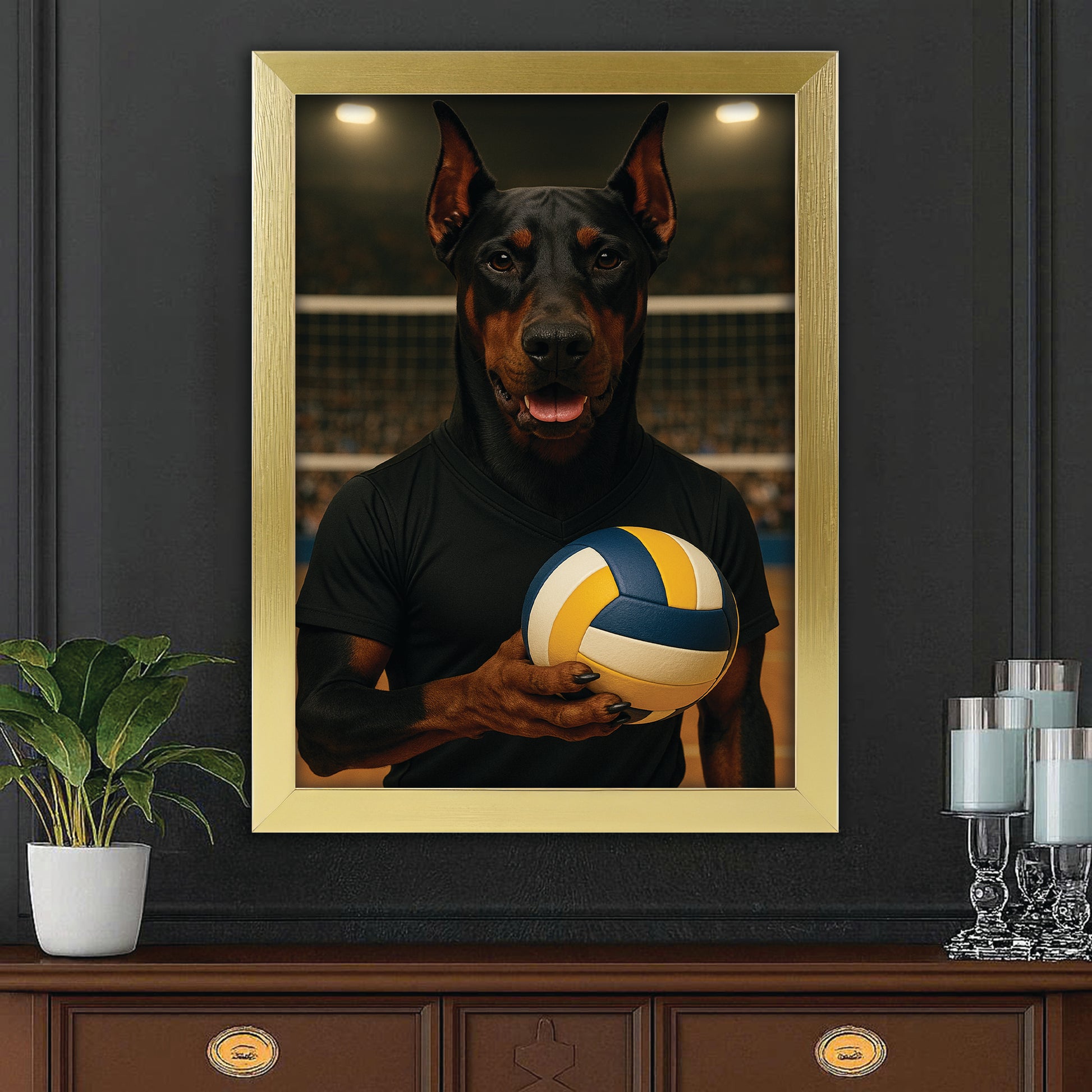 Custom Photo Volleyball Player Dog Canvas Framed Wall Art Gift For Dog Lovers