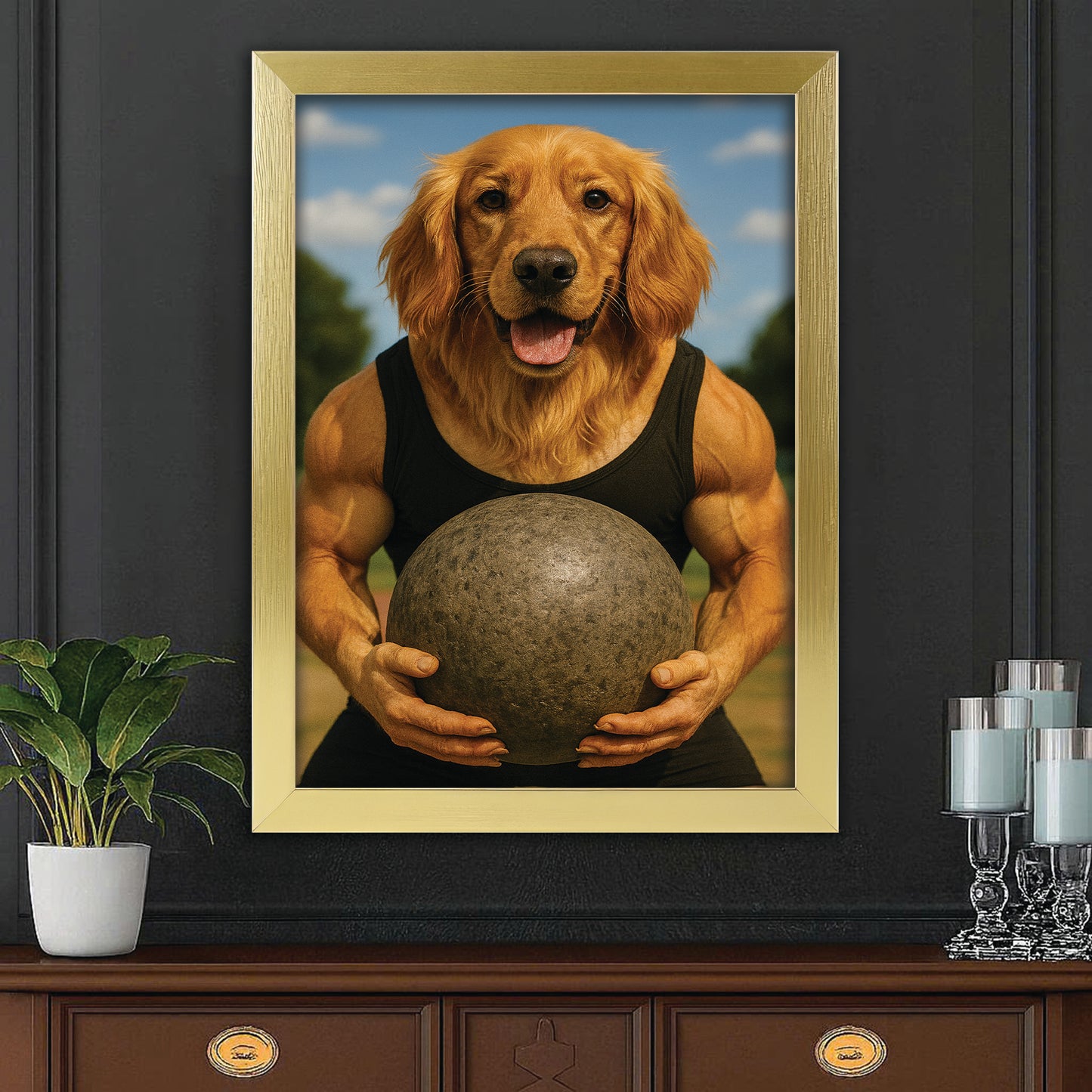 Custom Photo Strongman Dog Canvas Framed Wall Art Gift For Dog Lovers