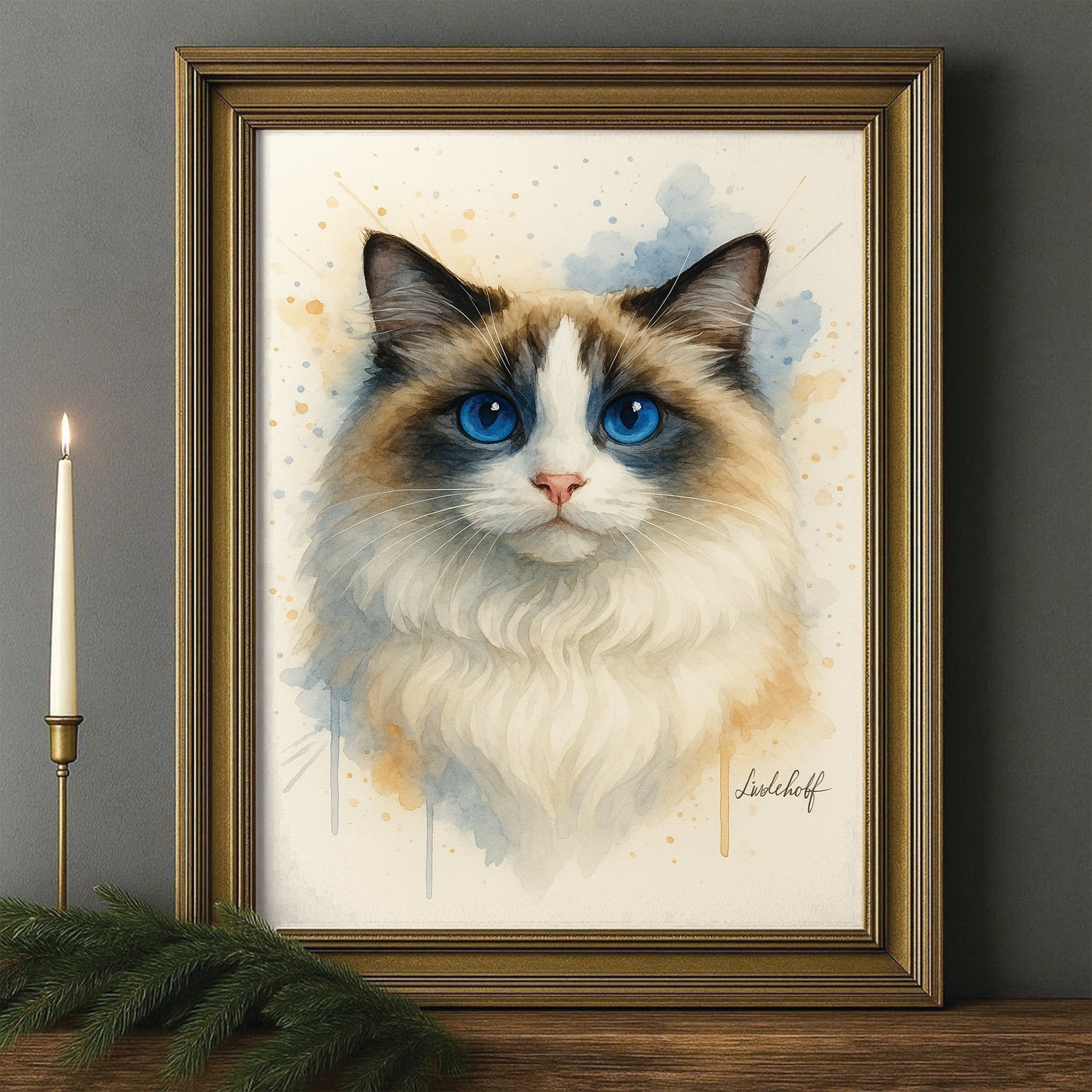 Custom Photo Cat Watercolor Artwork Canvas Framed Wall Art