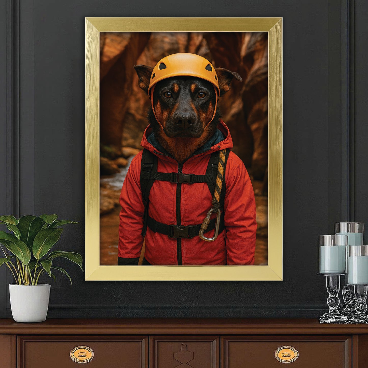 Custom Photo Canyoneering Slot Canyon Adventure Dog Canvas Framed Wall Art Gift For Dog Lovers