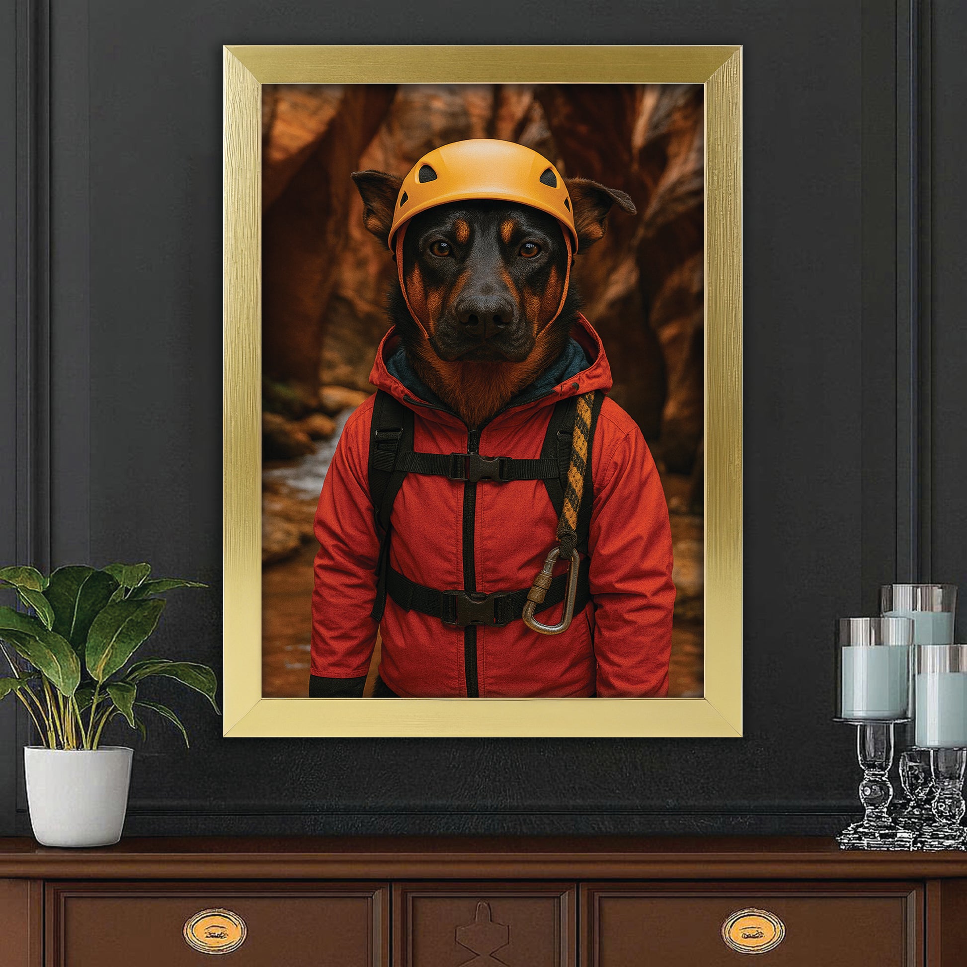 Custom Photo Canyoneering Slot Canyon Adventure Dog Canvas Framed Wall Art Gift For Dog Lovers