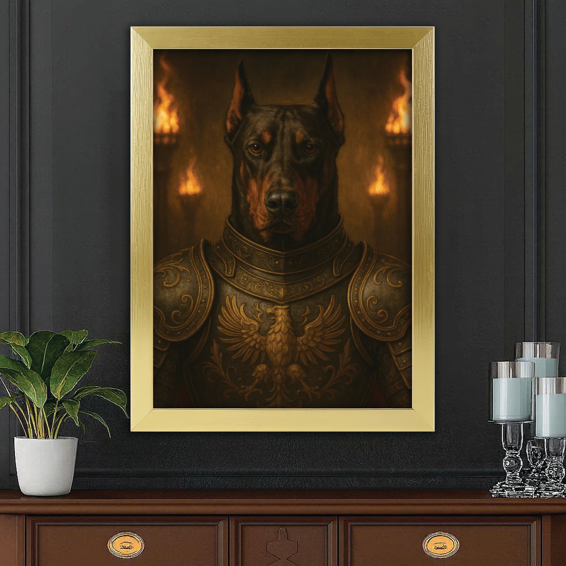 Custom Photo Dog Knight Royal Canvas Framed Wall Art Gift For Dog Lovers