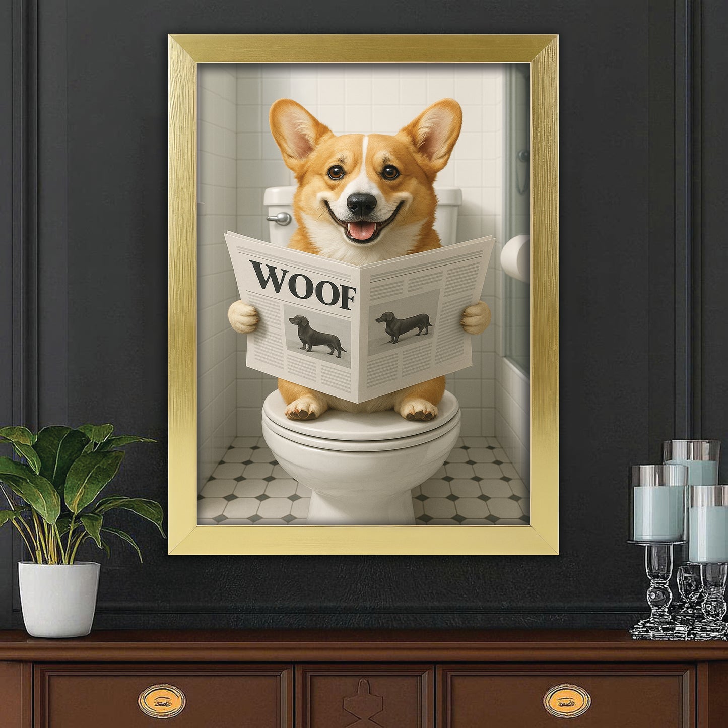 Custom Photo Dog Bathroom Style 6 Canvas Framed Wall Art Gift For Dog Lovers