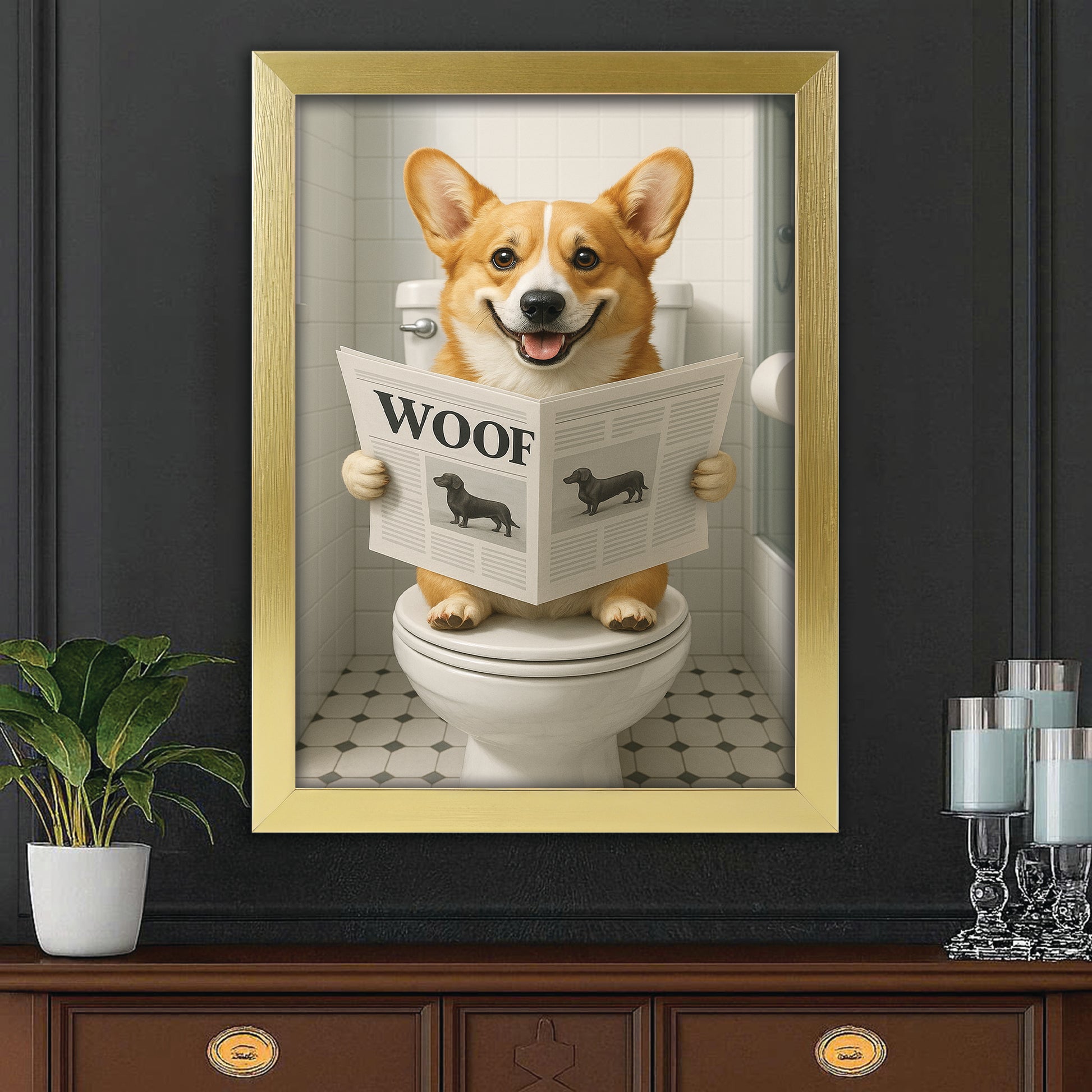 Custom Photo Dog Bathroom Style 6 Canvas Framed Wall Art Gift For Dog Lovers