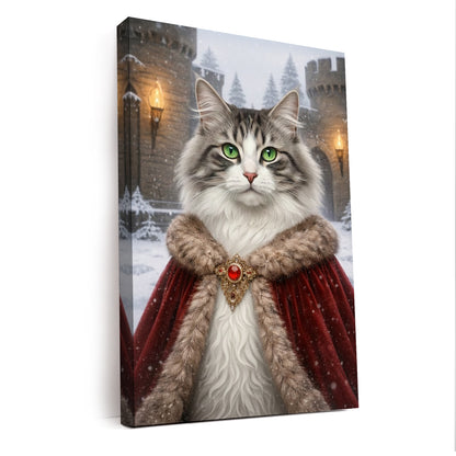 Custom Photo Winter King Royal Canvas Gift For Cat Lovers