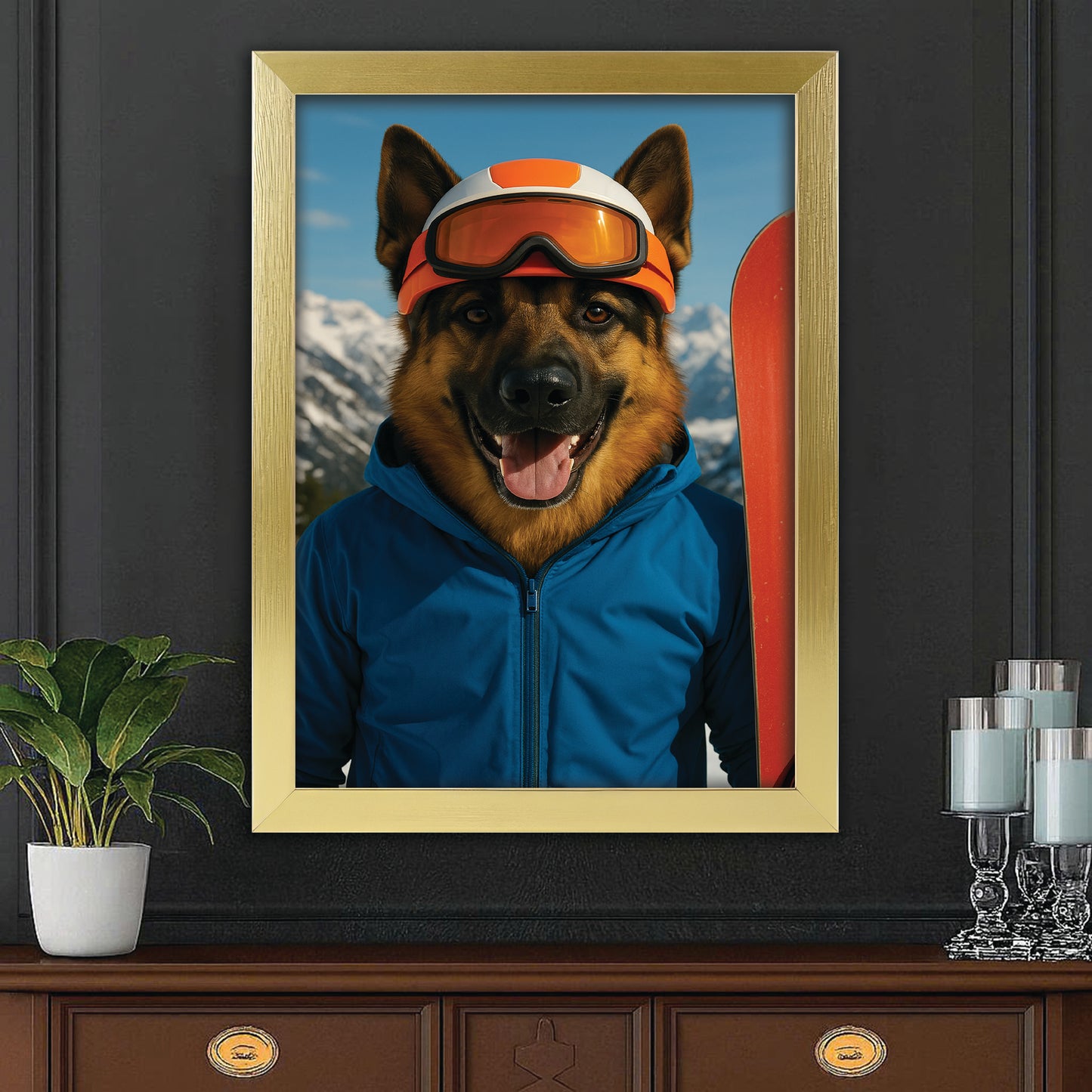 Custom Photo Snowboarder Dog Canvas Framed Wall Art Gift For Dog Lovers