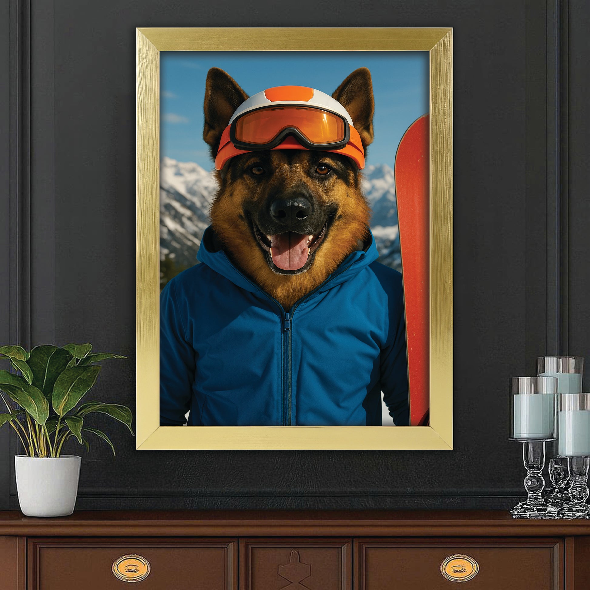 Custom Photo Snowboarder Dog Canvas Framed Wall Art Gift For Dog Lovers