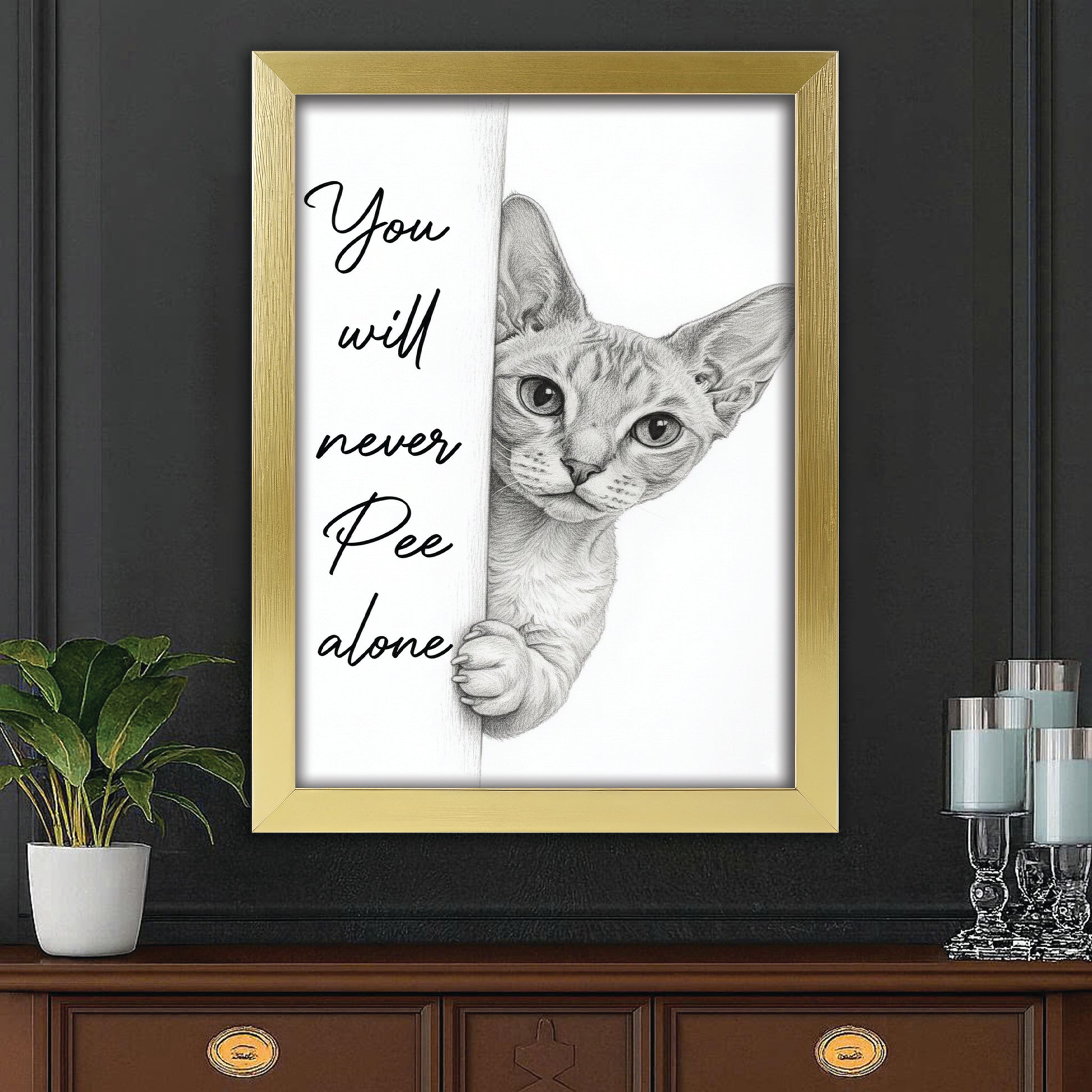 Custom Photo Cat Breed Bathroom Canvas Framed Wall Art Gift For Cat Lovers
