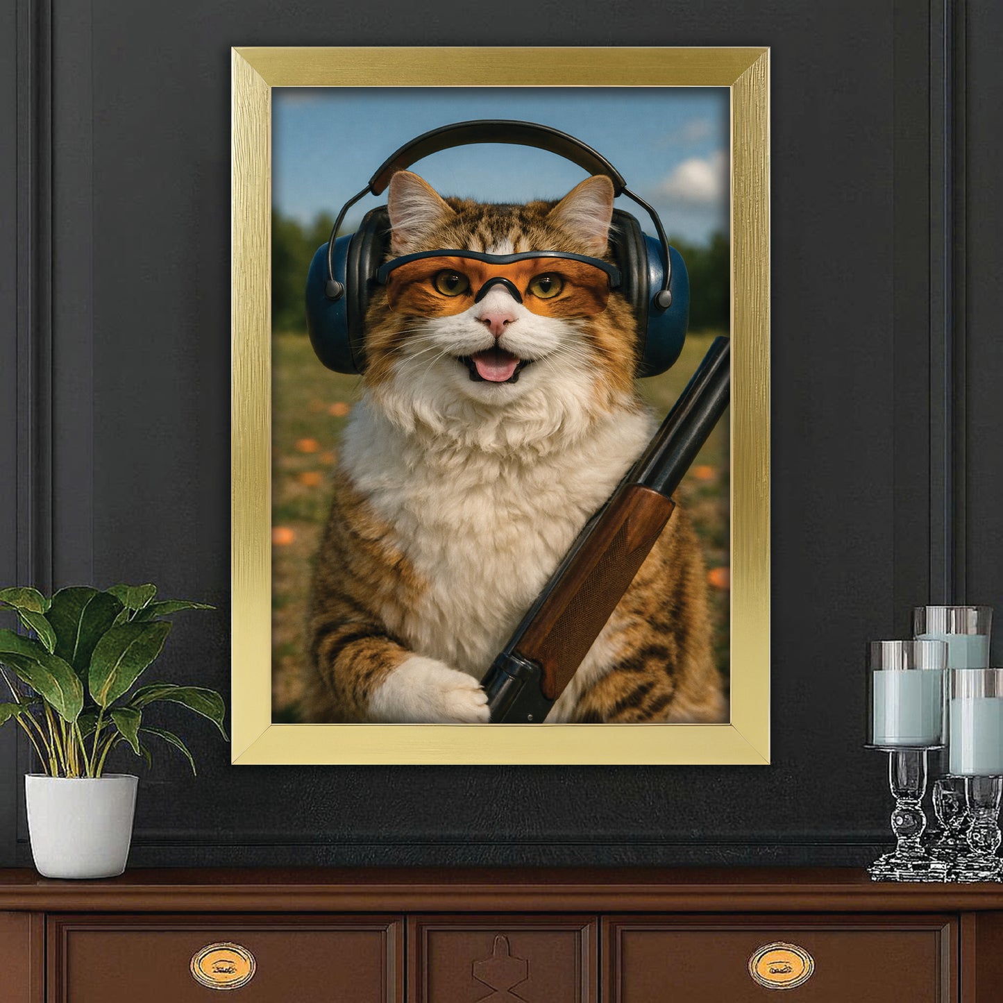 Custom Photo Lacrosse Cat Canvas Framed Wall Art  Gift For Cat Lovers