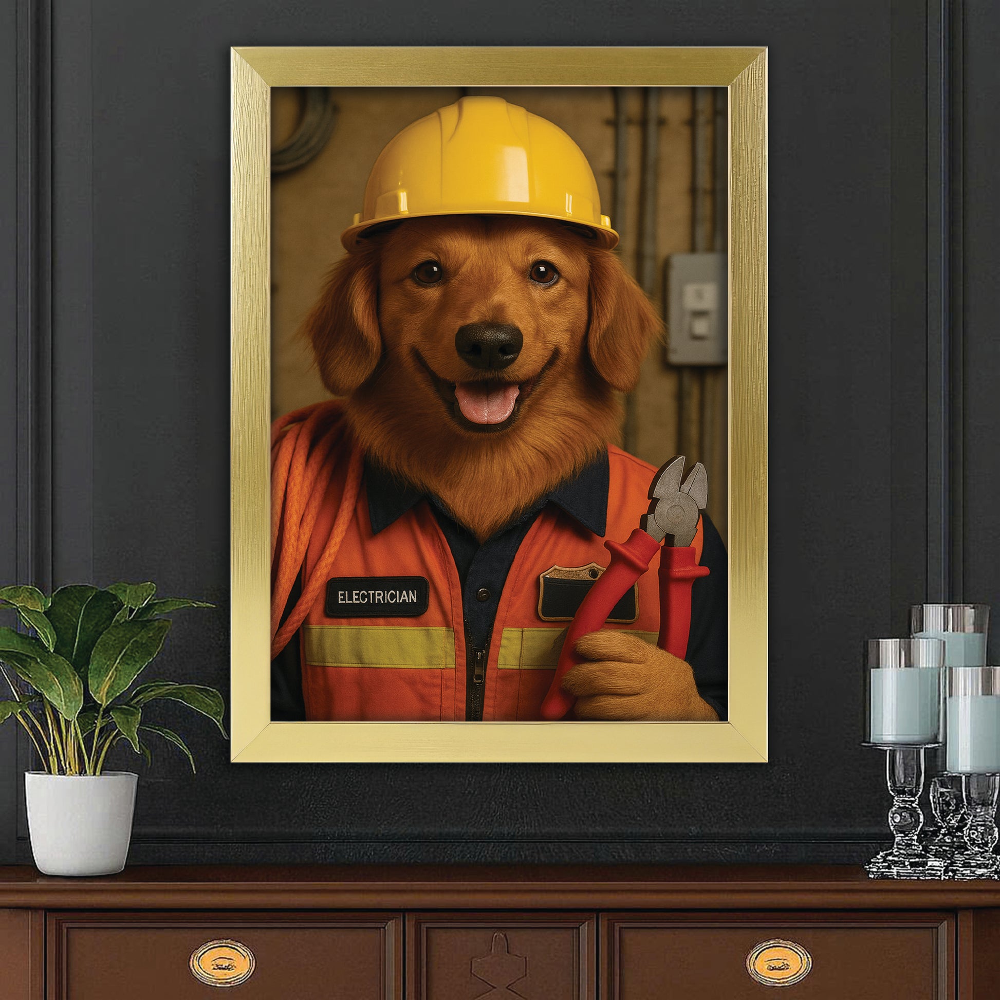 Custom Photo Electrician Dog Canvas Framed Wall Art Gift For Dog Lovers