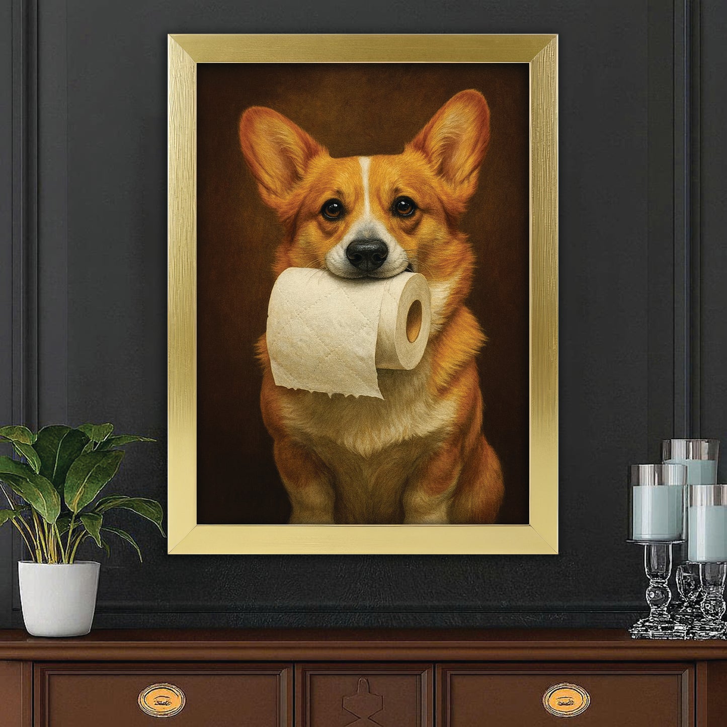 Custom Photo Dog Bathroom Style 18 Canvas Framed Wall Art Gift For Dog Lovers