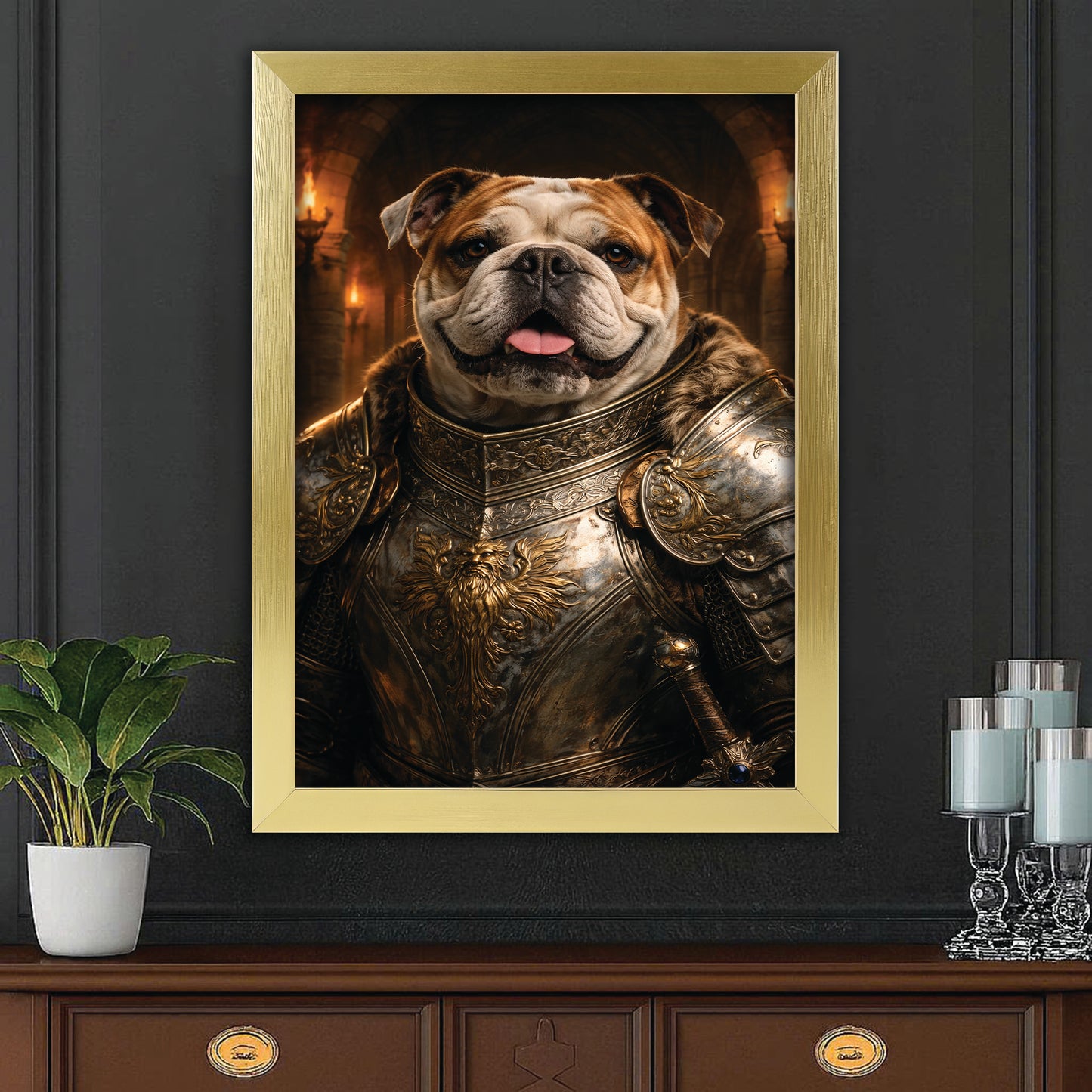 Custom Photo Knight Royal Dog Canvas Framed Wall Art Gift For Dog Lovers