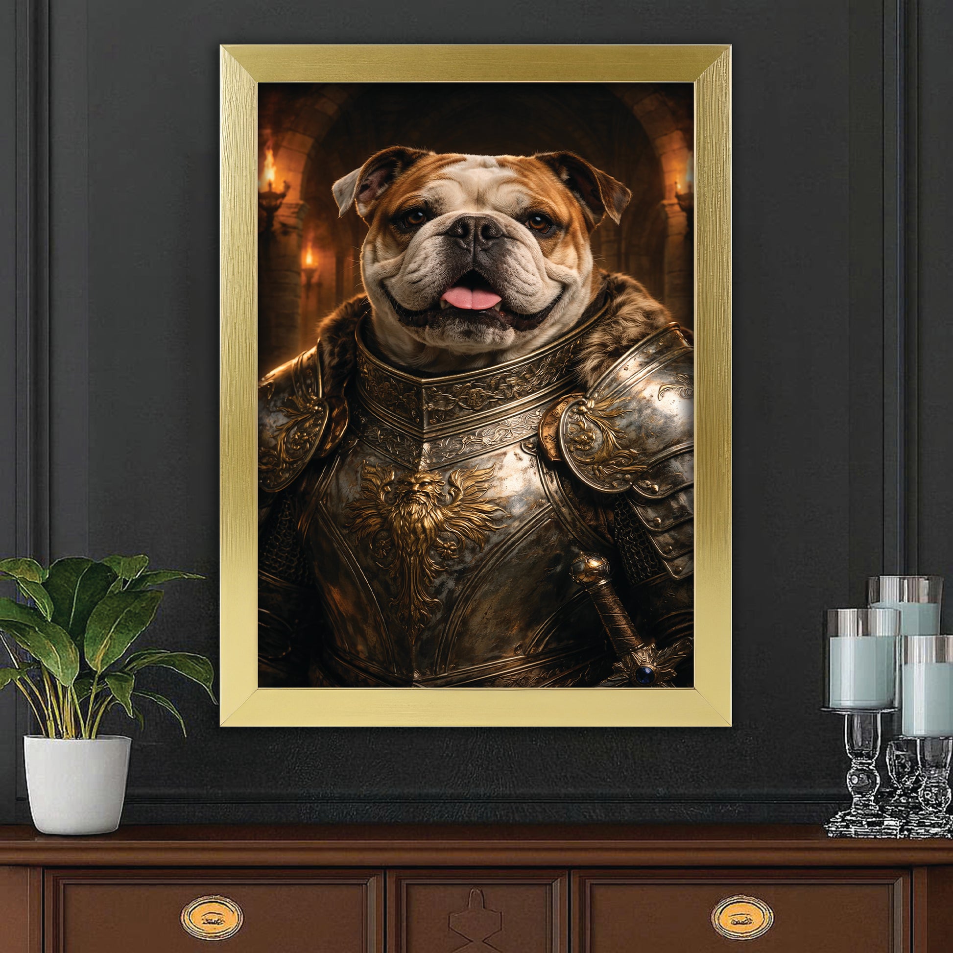 Custom Photo Knight Royal Dog Canvas Framed Wall Art Gift For Dog Lovers