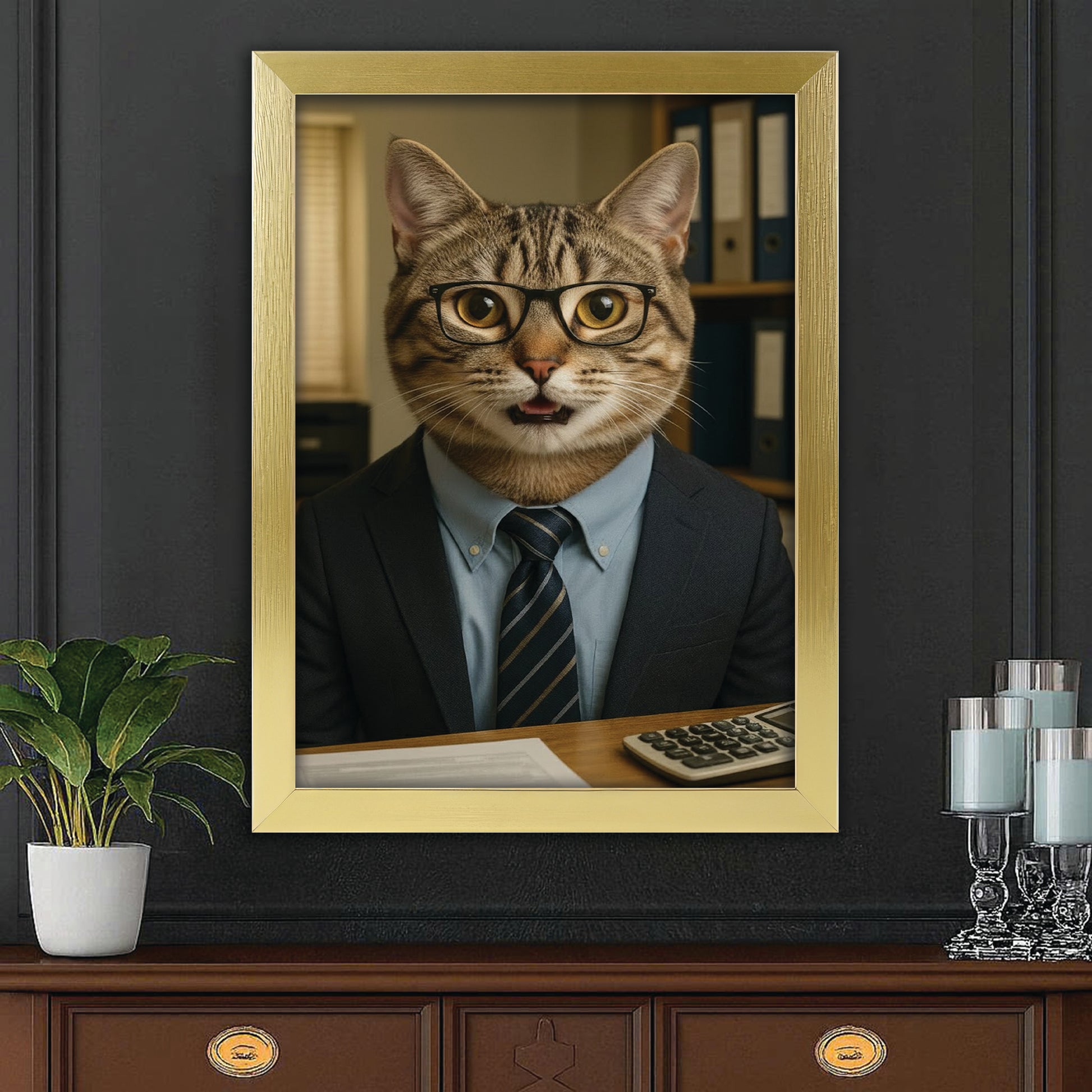 Custom Photo Accountant Cat Canvas Framed Wall Art Gift For Cat Lovers