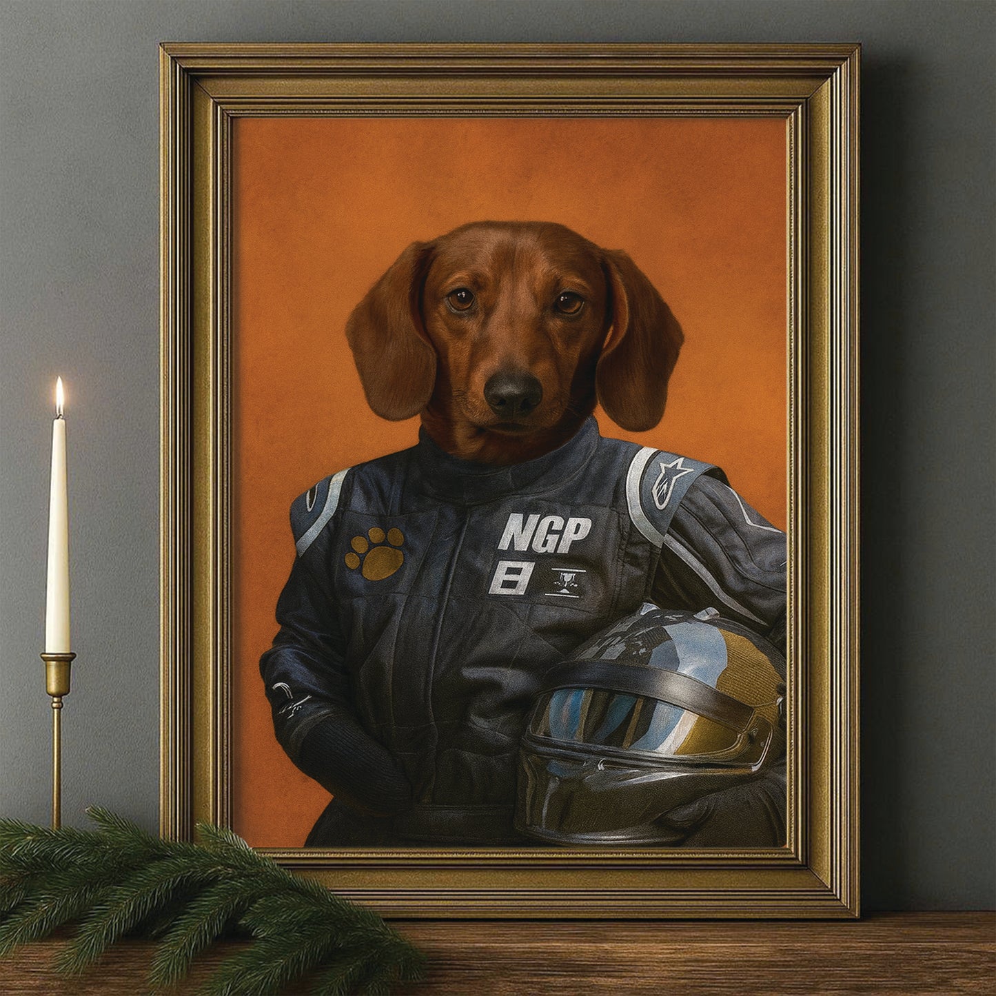 Custom Photo Dog Racer Canvas Framed Wall Art Gift For Dog Lovers