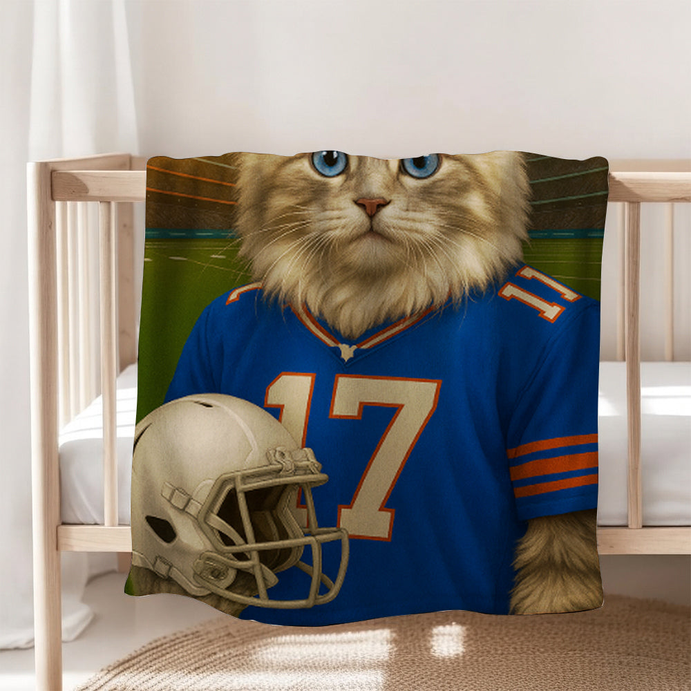 Custom Cat Photo Football Style Blanket _ Gift For Cat Lovers