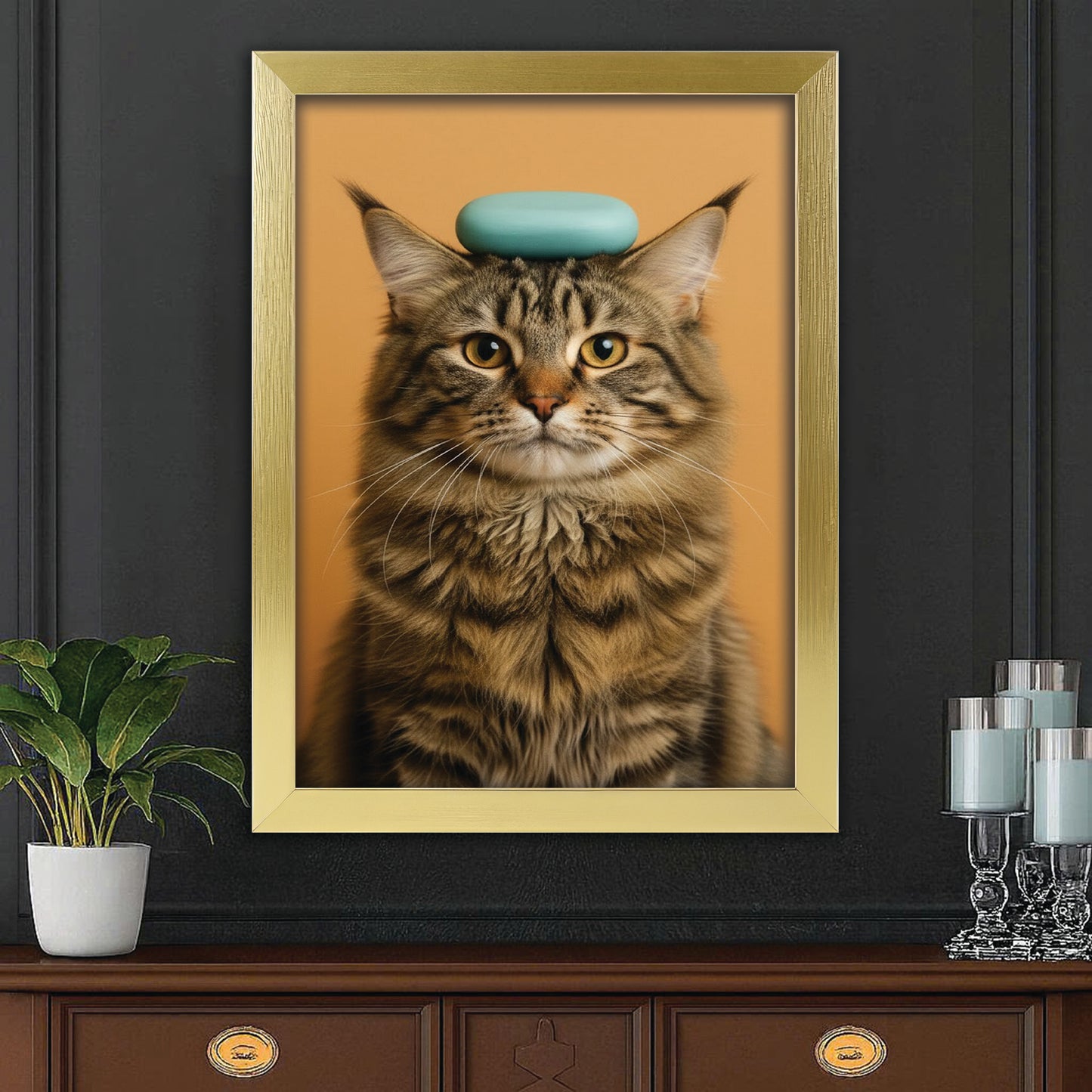 Custom Photo Cat Bathroom Style 24 Canvas Framed Wall Art Gift For Cat Lovers