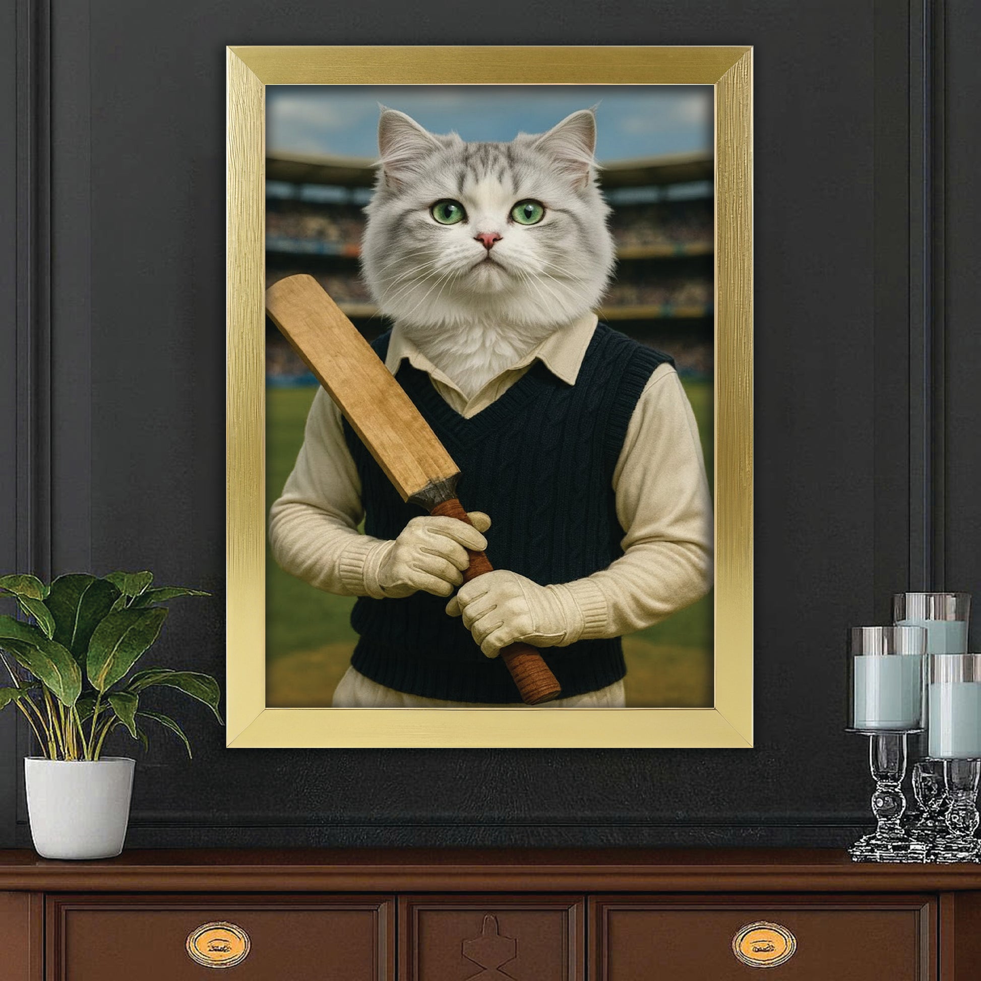 Custom Photo Cricket Cat Canvas Framed Wall Art Gift For Cat Lovers