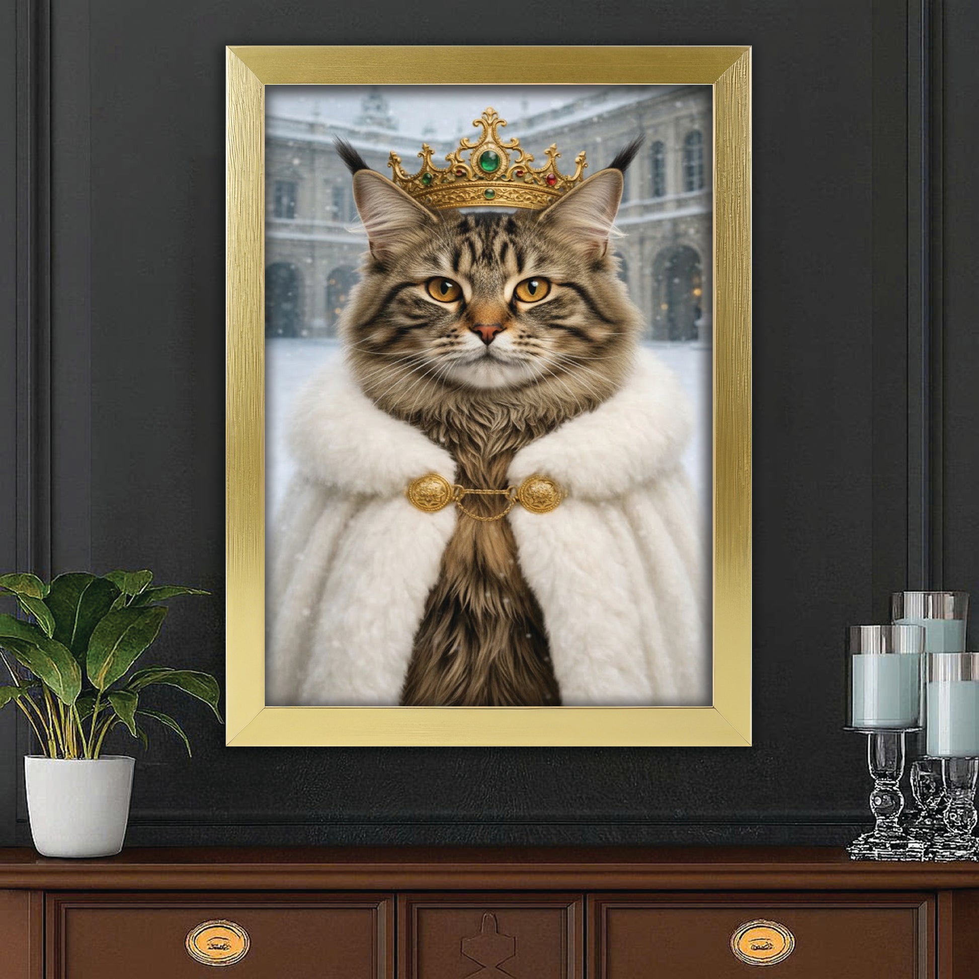 Custom Photo Royal Winter Queen Cat Canvas Framed Wall Art Gift For Cat Lovers