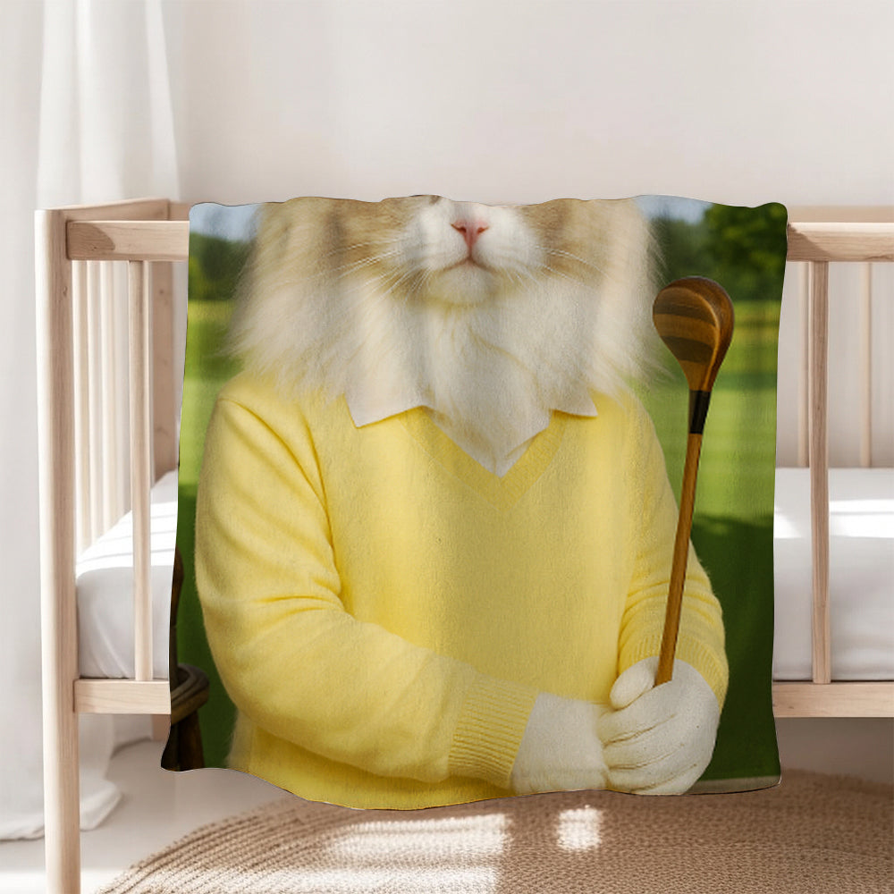 Custom Photo Golfer Cat Blanket Gift For Cat Lovers