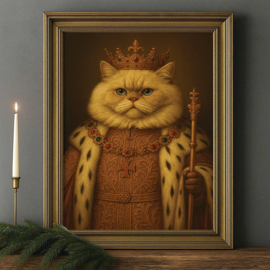 Custom Photo Cat King Royal Canvas Framed Wall Art _ Gift For Cat Lovers