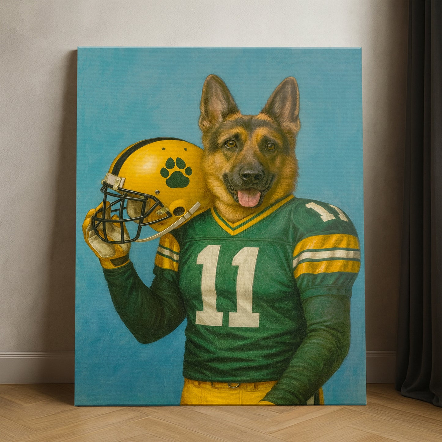 Custom Dog Photo Football Player Canvas